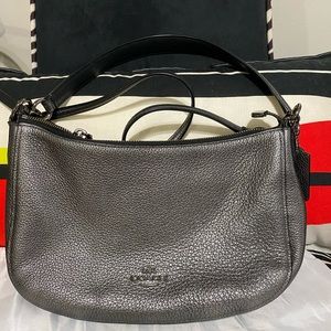 Coach Metallic Graphite Leather Chelsea Crossbody.